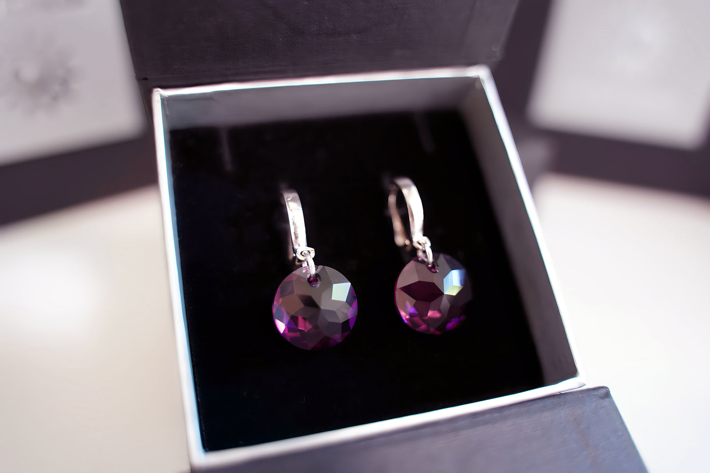 Creolen Amethyst Disc mit Swarovski® 1015o