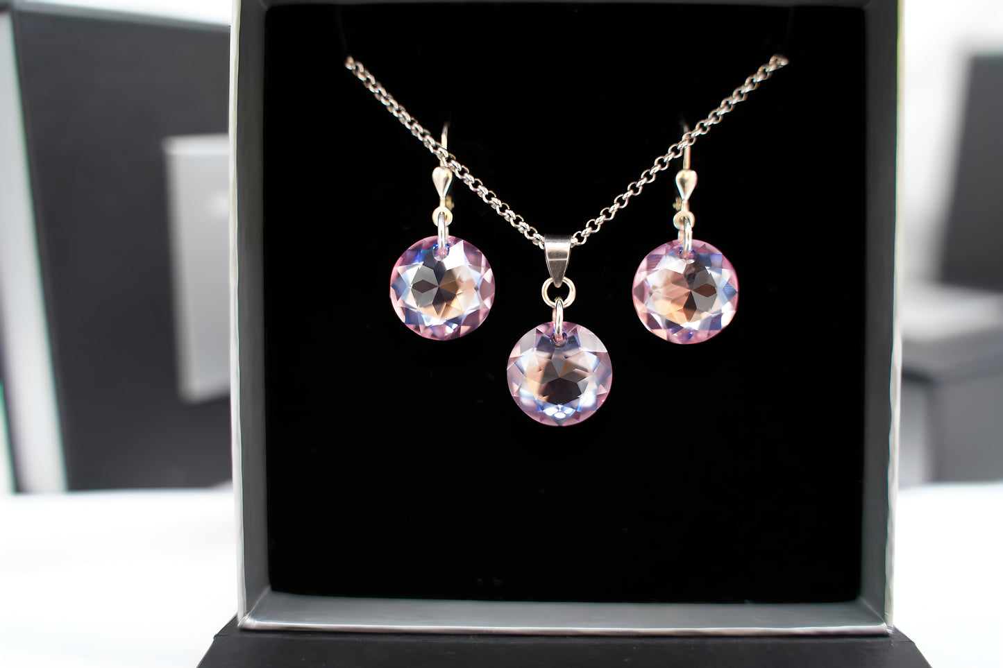 Zartrosa Disc-Set mit Swarovski® 1017ko