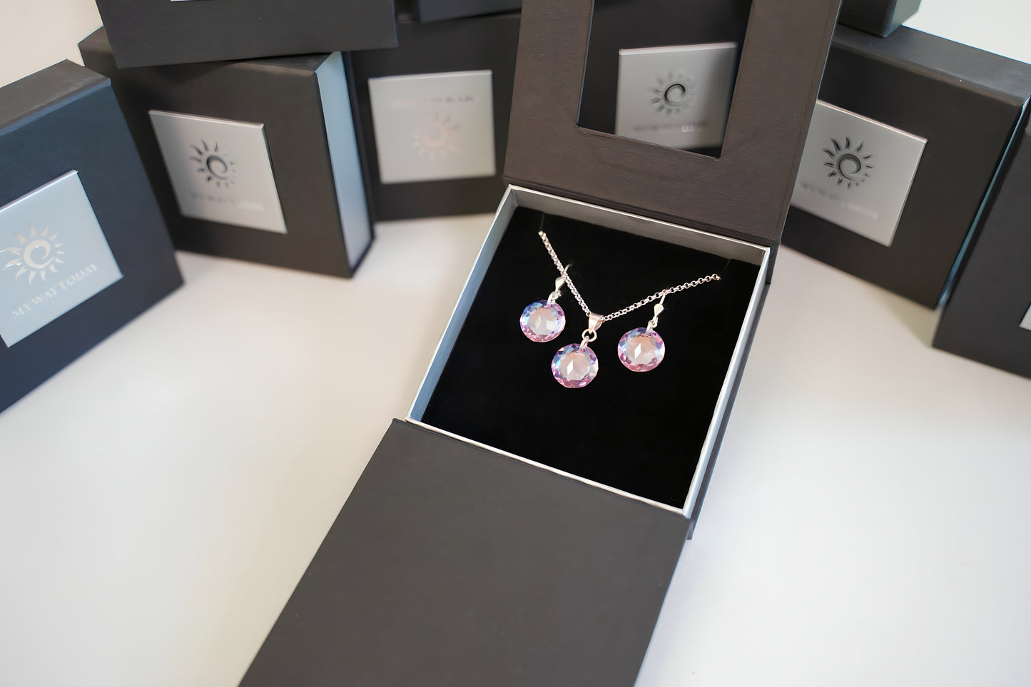 Zartrosa Disc-Set mit Swarovski® 1017ko
