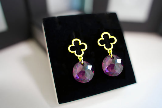 Quatrefoil Amethyst Disc Stecker mit Swarovski® 1014o