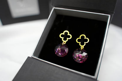 Quatrefoil Amethyst Disc Stecker mit Swarovski® 1014o